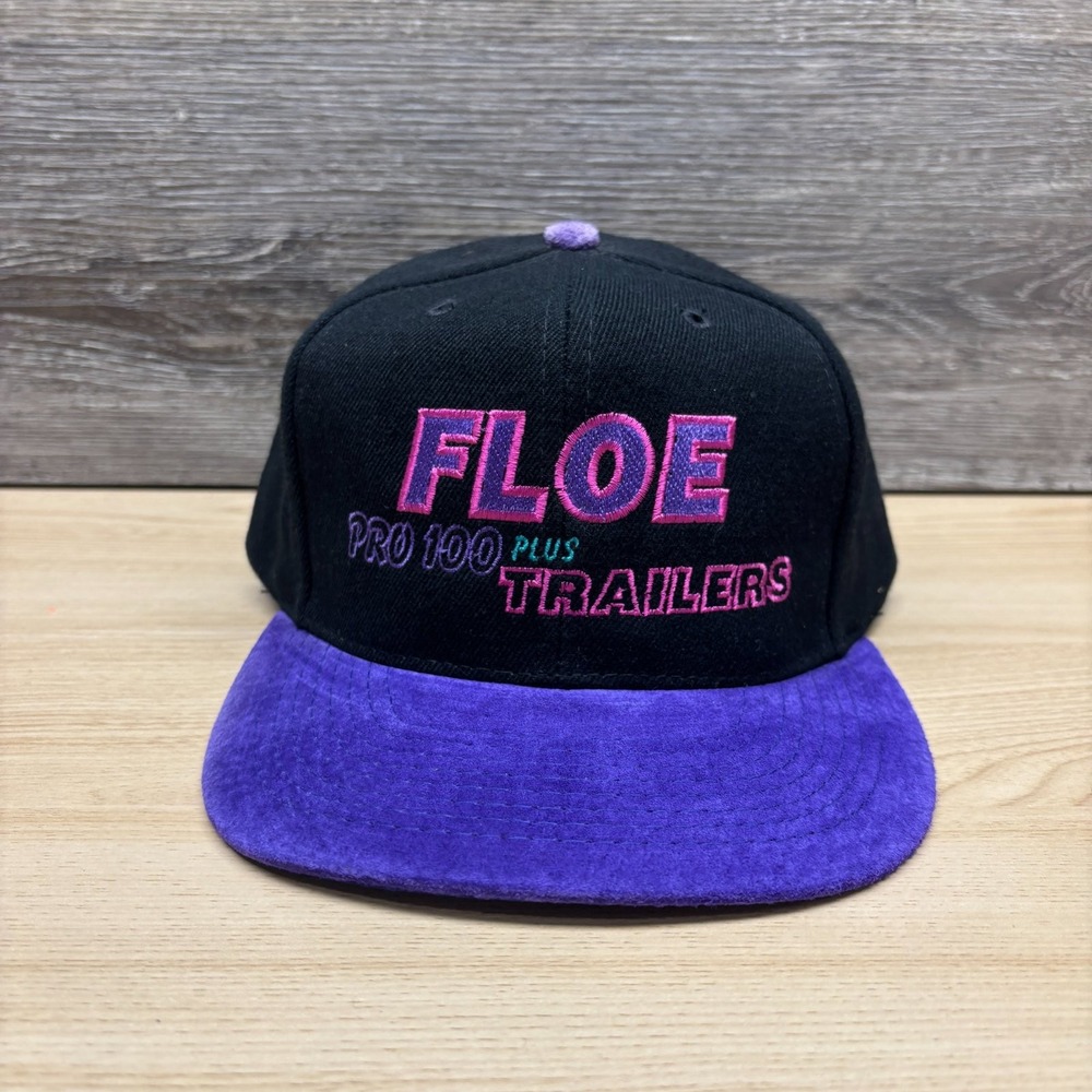 Vintage Floe Trailers Hat Cap Snap Back Black Purple Pro 100 Plus MN 90s Retro